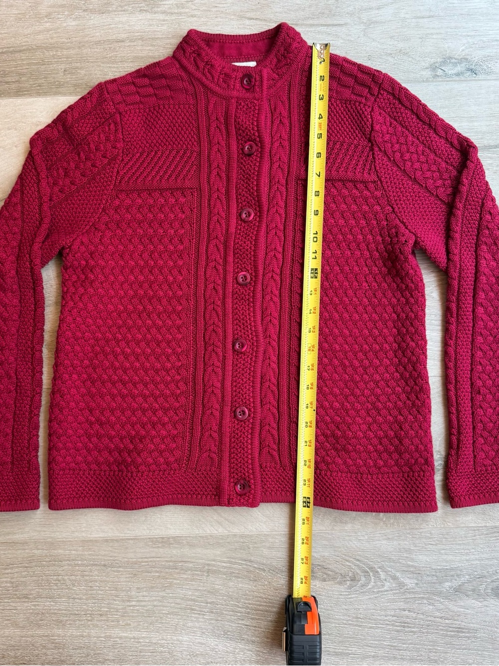 L.L Bean Womens Cable Knit Cardigan Winter Burgundy 100% Cotton Size L